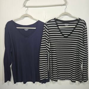 Lane Bryant Bundle Of Two V Neck TShirts. Navy Blue And Black Stripe. Size 18/20